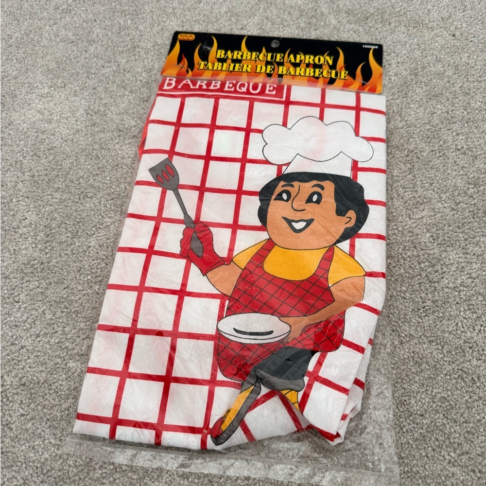 Chef-Themed Red and White Barbecue Apron